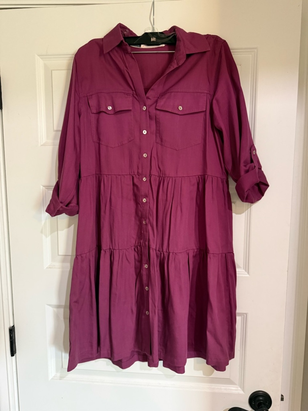 Nurture by Lamaze Magenta Button-Front Tiered Shirt Dress